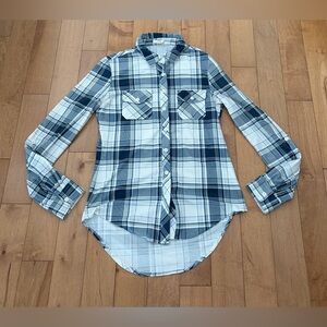 Blue & White Plaid Button-Up Shirt | Casual Flannel Style